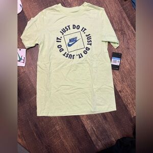 Nike Light Lime Graphic 'Just Do It' Tee with Navy Logo